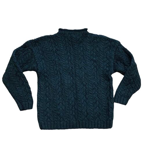 Nomadic Traders Berkeley CA 100% Wool Roll Neck Sweater Large Chunky Knit Teal - Picture 6 of 6